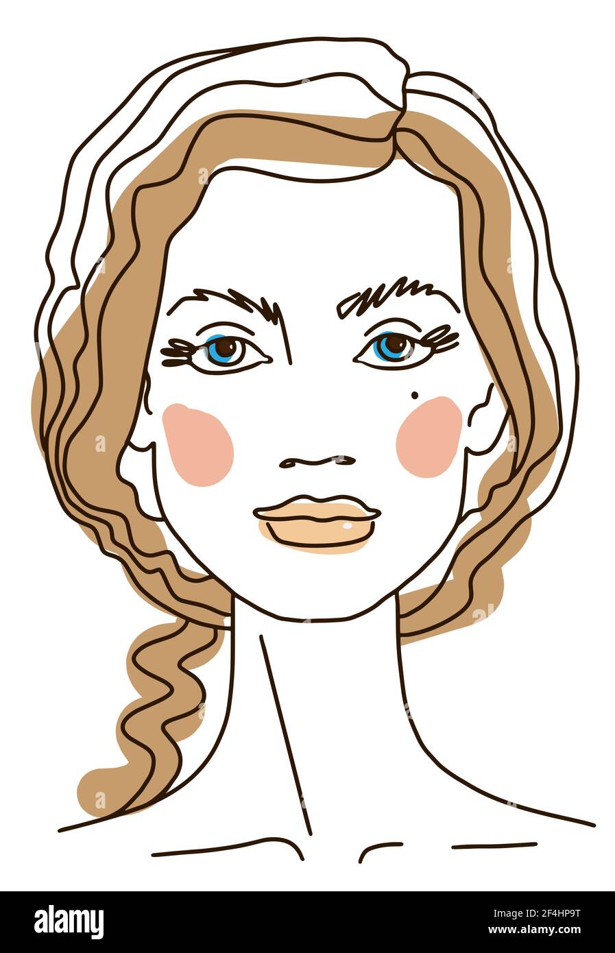 Abstract Portrait of a girl with curly hair. Line drawing face aesthetic contour. Sketch Vector illustration Stock Vector