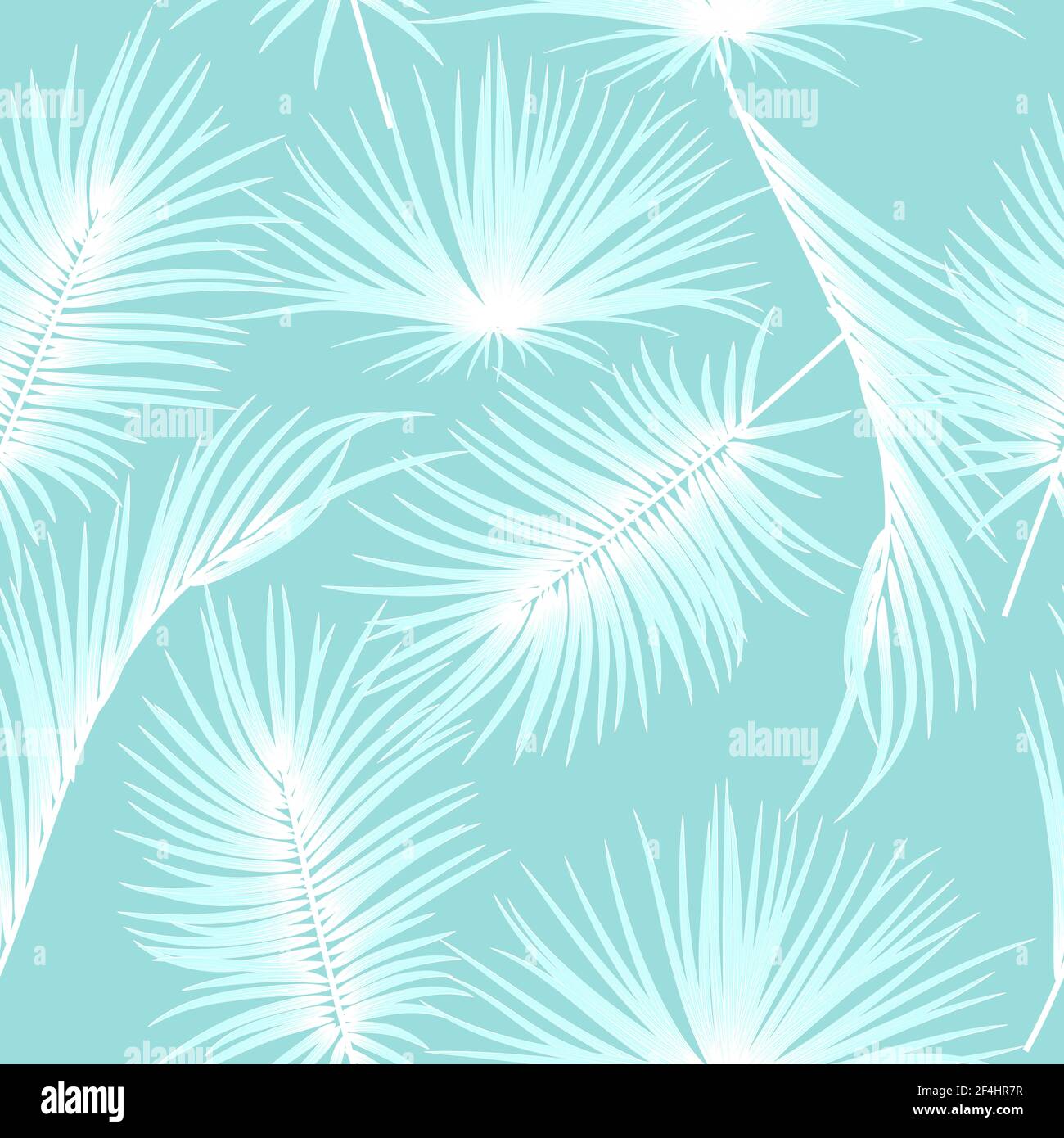 Blue seamless pattern with tropical leaves of palm tree. Botany vector ...