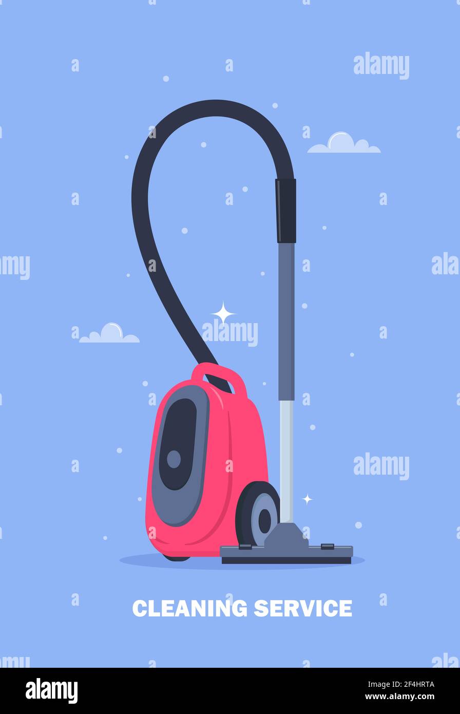 Cleaning service design concept for web banner, infographic, poster. Modern vacuum cleaner. Electrical appliance for cleaning. acuun cleaner for home Stock Vector