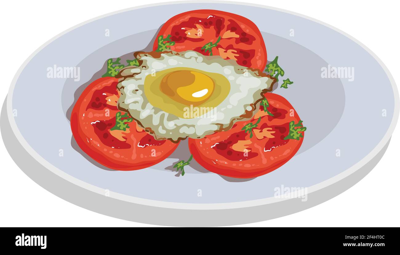 Fried Egg On Plate stock illustration vector isolated in white background Stock Vector