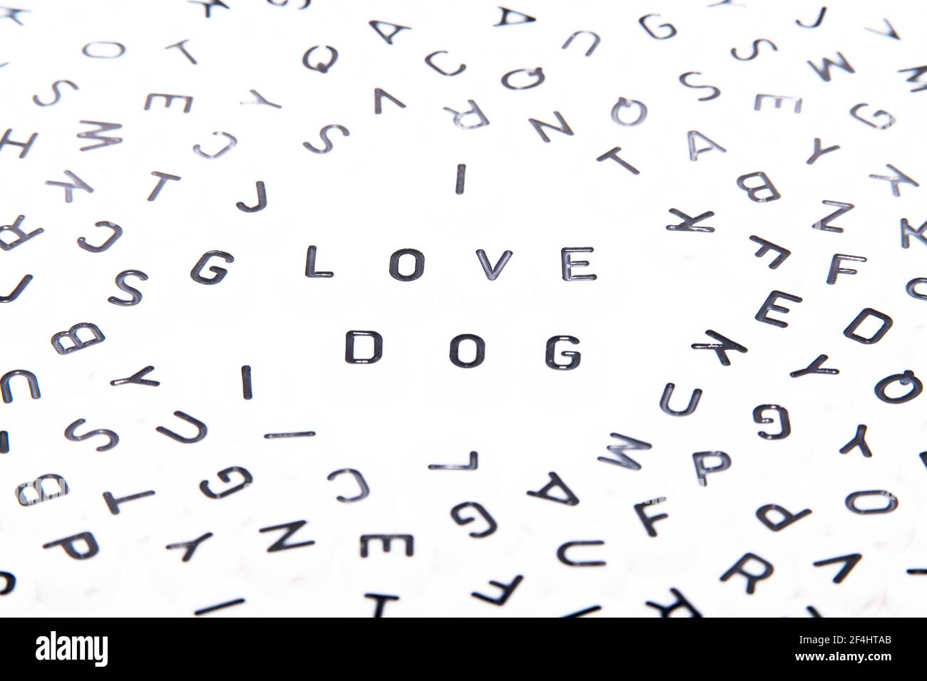I love dog faded word in the sea of letters Stock Photo