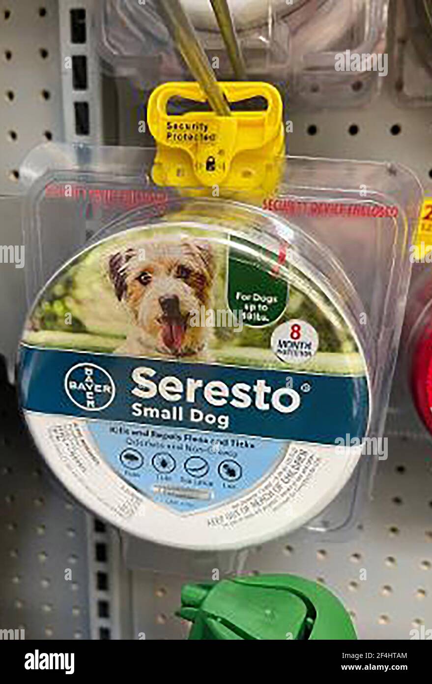 Maplewood, United States. 21st Mar, 2021. Seresto Flea and Tick collars for small dogs, hang ready for sale at Walmart in Maplewood, Missouri on Sunday, March 21, 2021. A Congressional subcommittee has asked for the recall of the popular flea and tick collars stating the collars have been linked to the deaths of 1,700 pets and may have caused illnesses in thousands more dogs and cats. U.S. Rep. Raja Krishnamoorthi (D-Ill.) says 75,000 incidents to pets and nearly 1,000 incidents to humans have occurred from the collars. Photo by Bill Greenblatt/UPI Credit: UPI/Alamy Live News Stock Photo