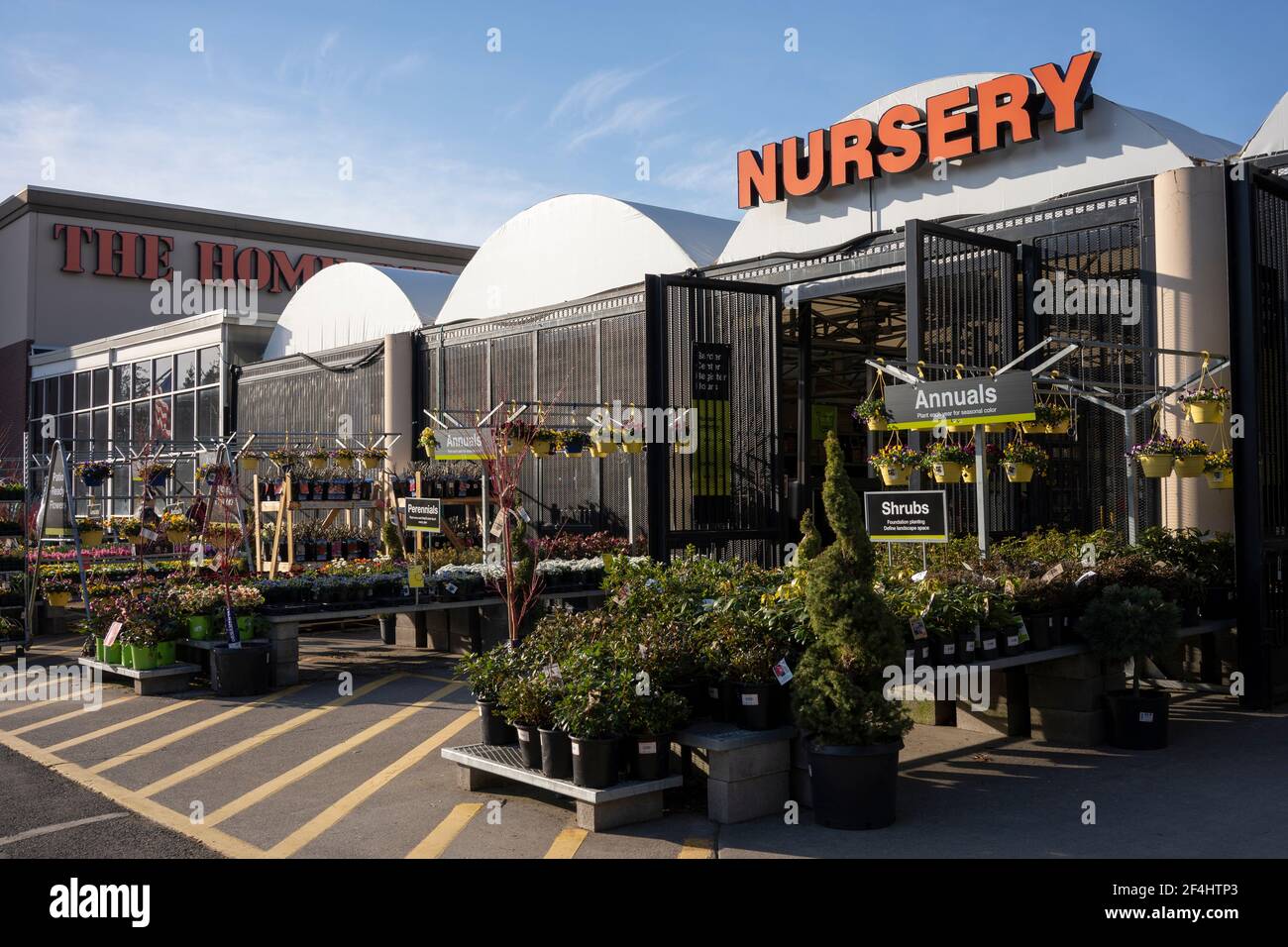 The nursery department storefront at the Home Depot in Tigard, Oregon, seen on Saturday, March 13, 2021. Stock Photo
