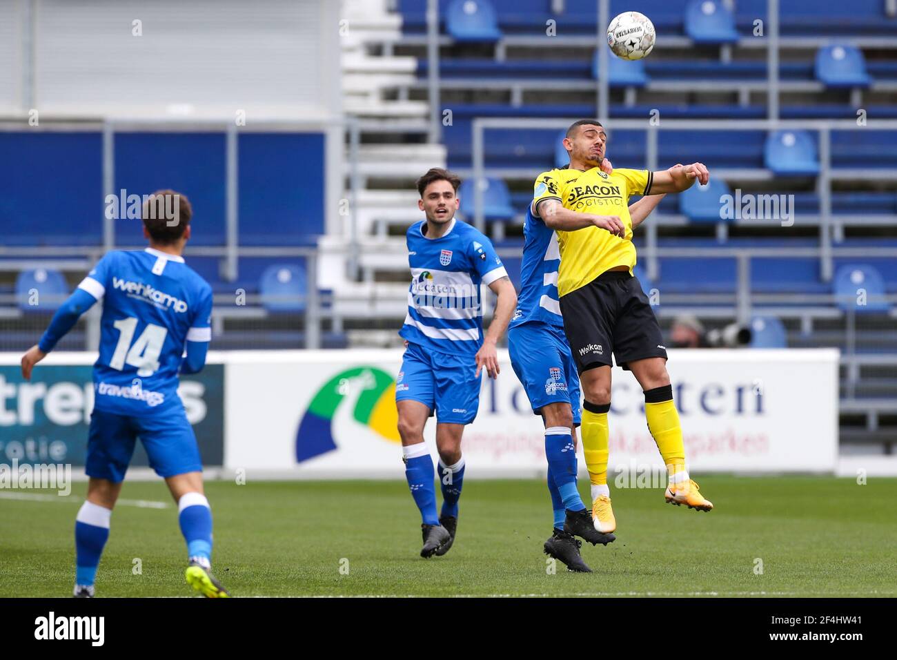ZWOLLE, NETHERLANDS - MARCH 21: Sam Kersten of PEC Zwolle, Bram van Polen  of PEC Zwolle and Georgios Giakoumakis of VVV Venlo during the Dutch  Eredivi Stock Photo - Alamy