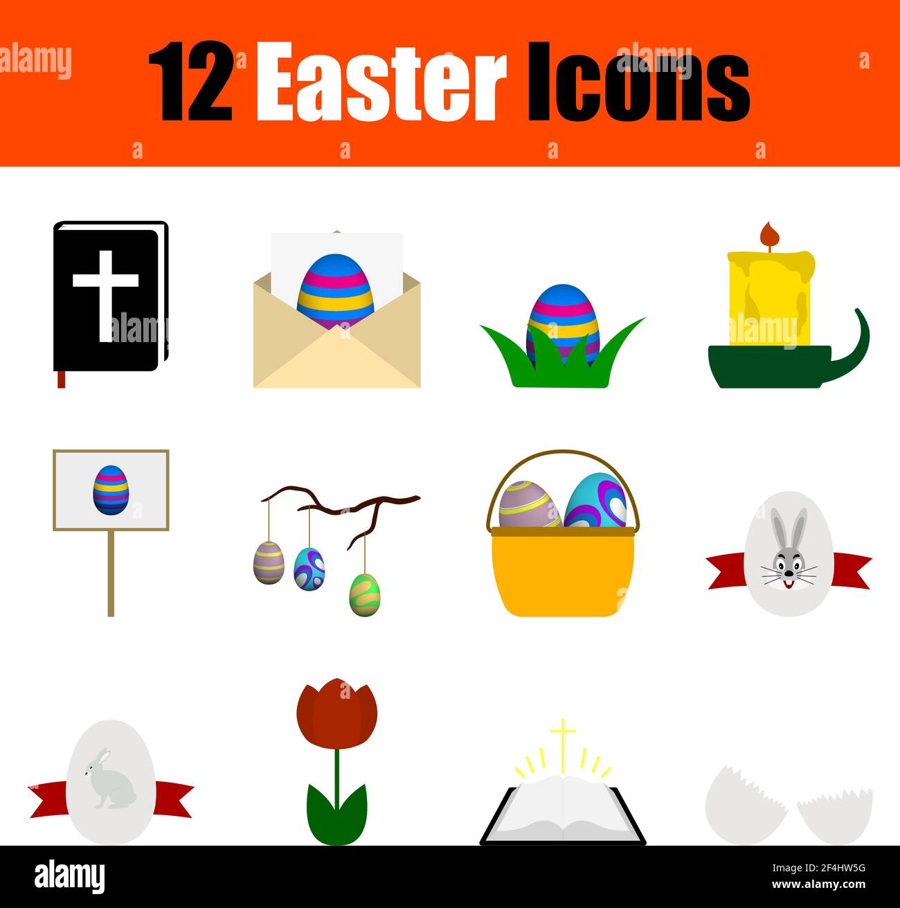 Easter Icon Set. Flat Design. Fully editable vector illustration. Text expanded. Stock Vector