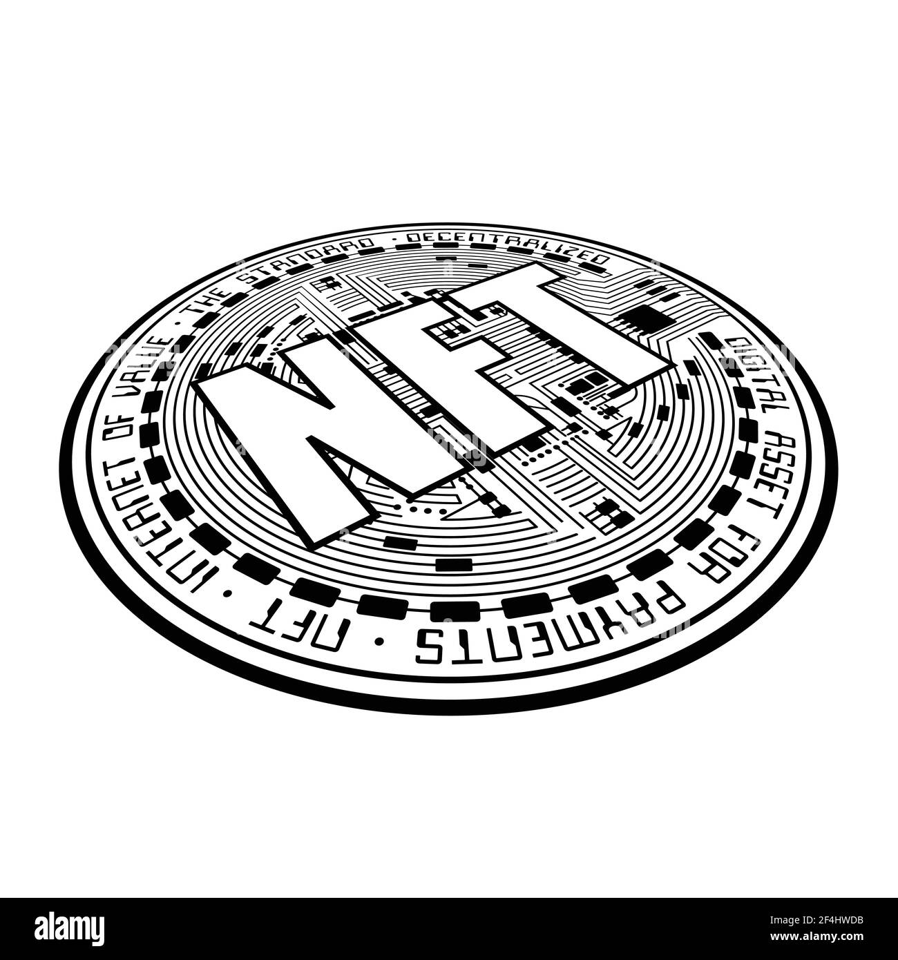 Cryptocurrency coin NFT outline perspective Stock Vector