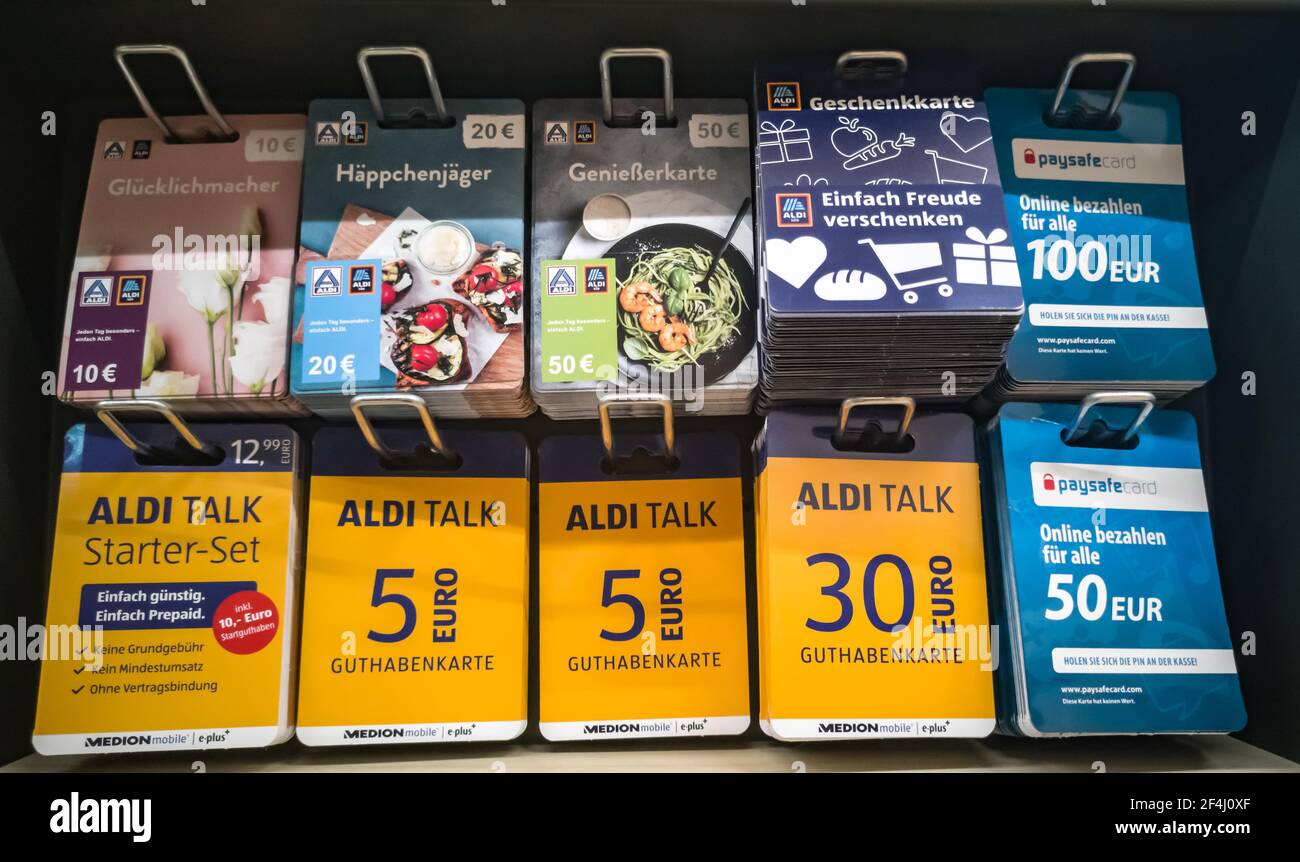 WETZLAR; GERMANY 2020.07.31 ALDI, Aldi Talk gift certificates in a