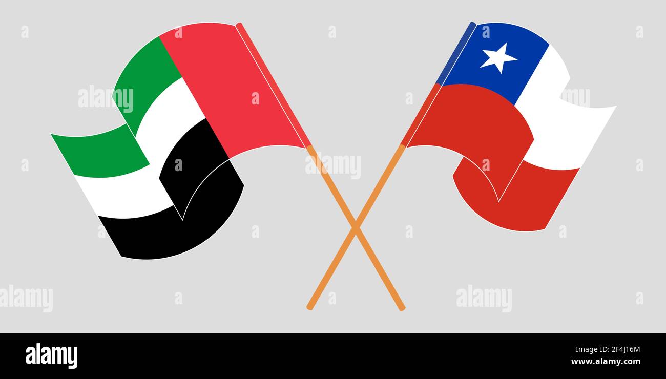 Crossed flags of Chile and the United Arab Emirates. Official colors