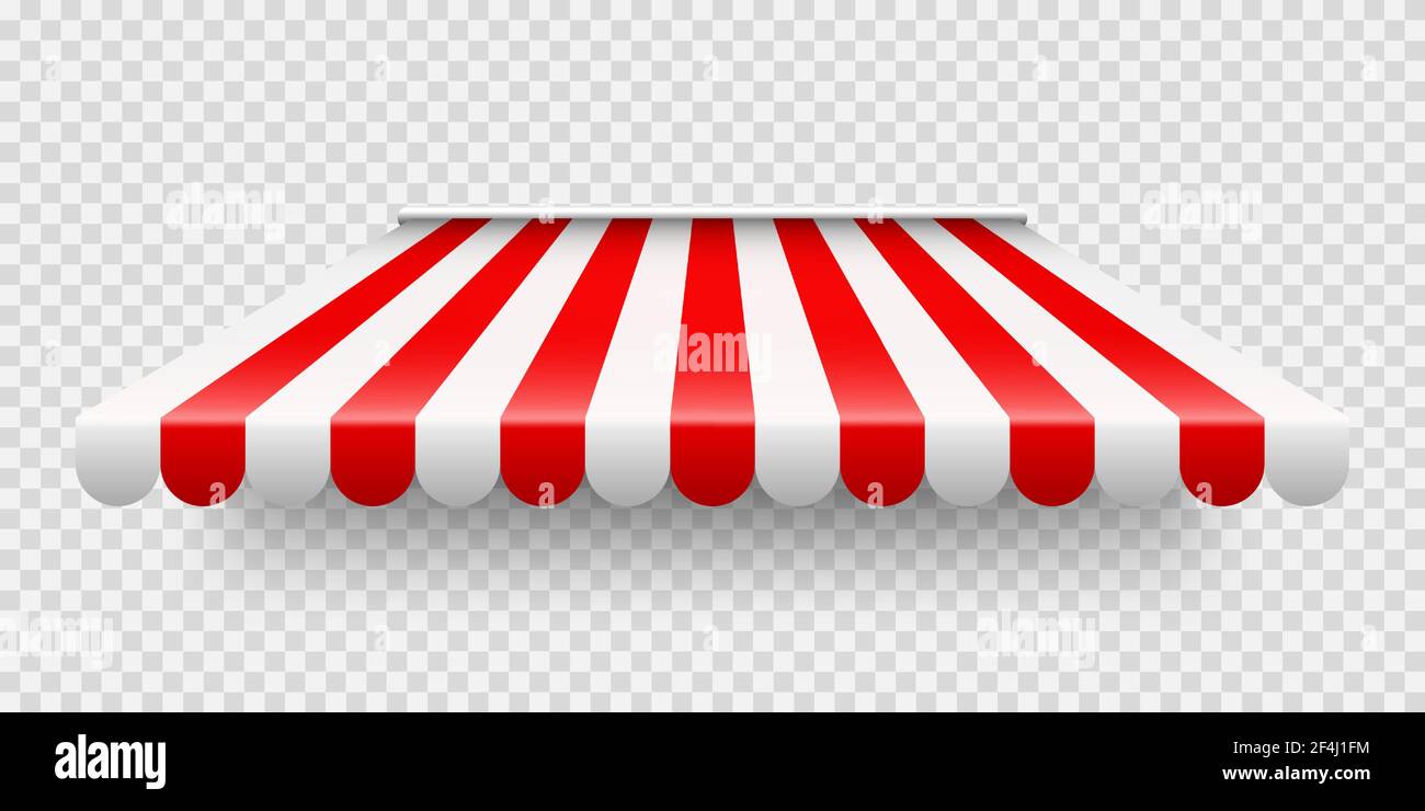Red shop sunshade on transparent background. Realistic striped cafe ...