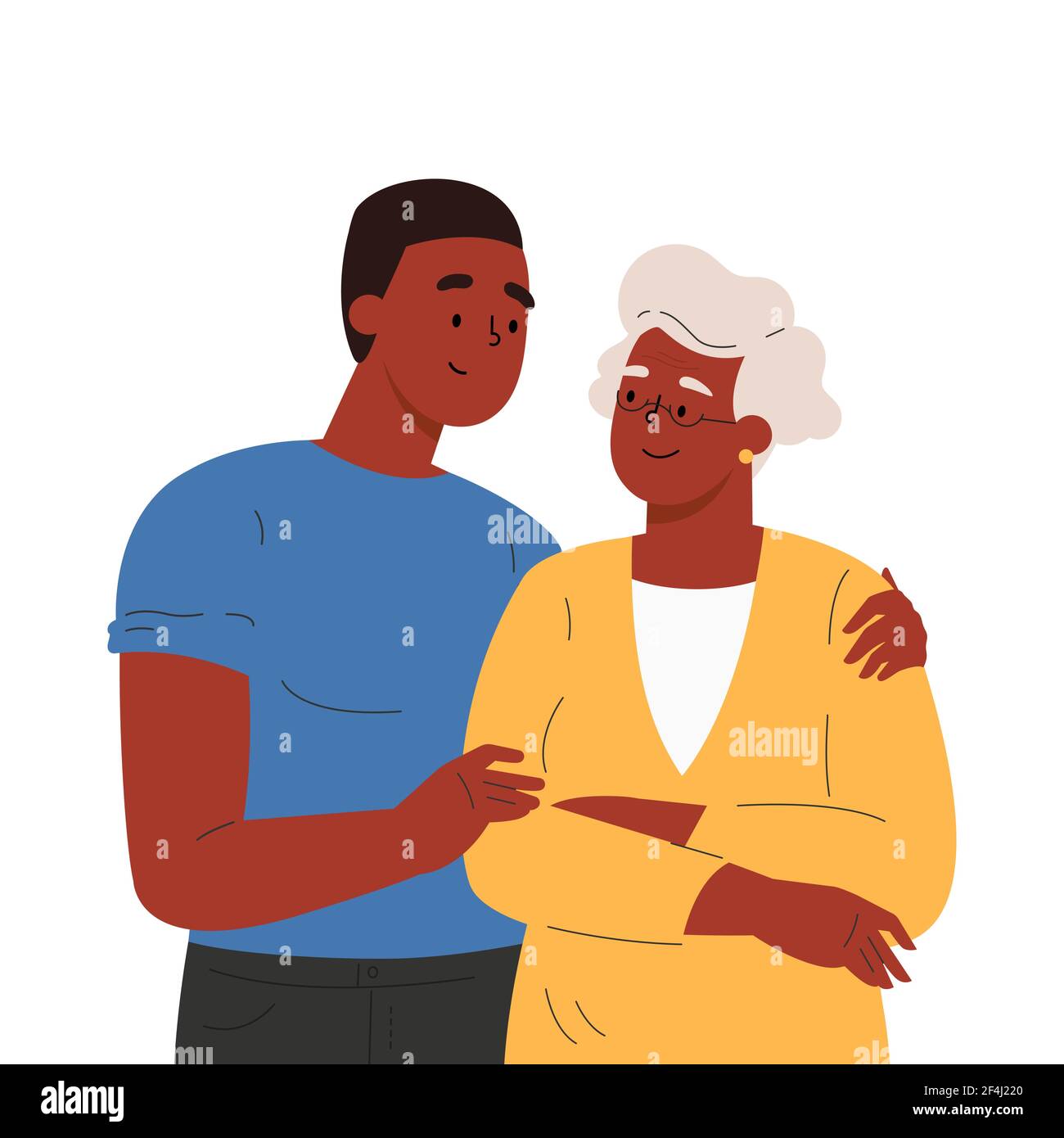 Happy adult son hugging old mother  Stock Vector
