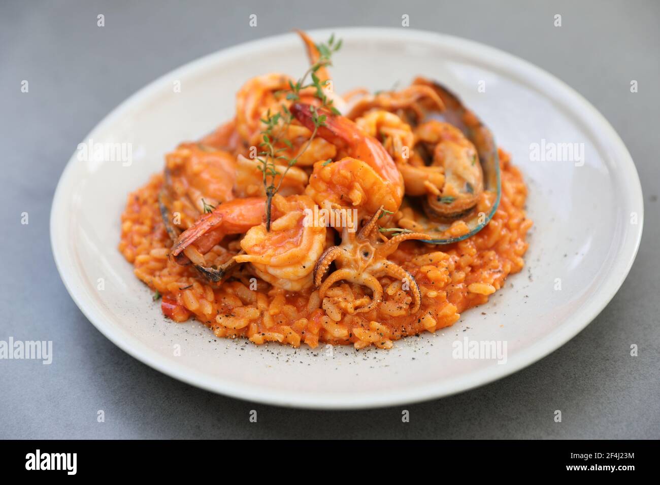 seafood risotto with mussel shrimp and squid , italian food Stock Photo