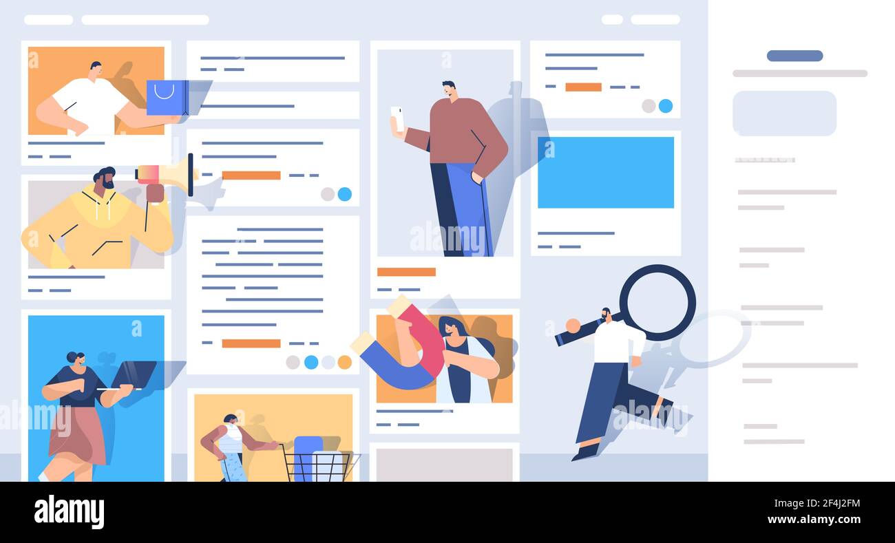 mix race people in web browser windows using computer applications digital marketing concept Stock Vector