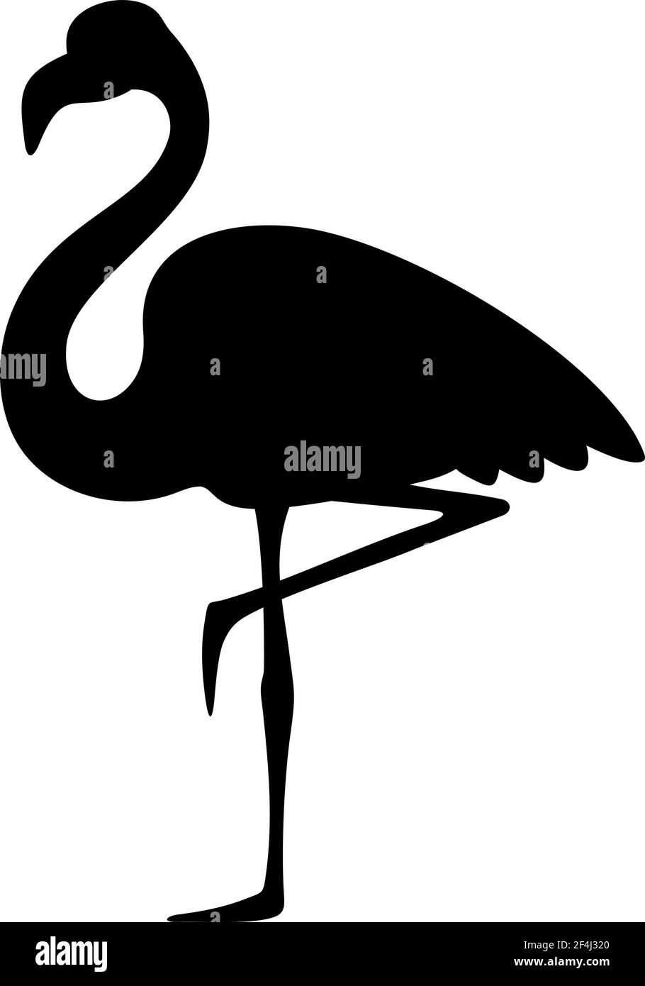 Vector black silhouette of a tropical flamingo bird isolated on a white ...