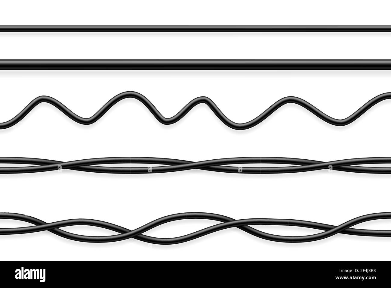 Flexible cables collection. Black electrical wire. Realistic power or