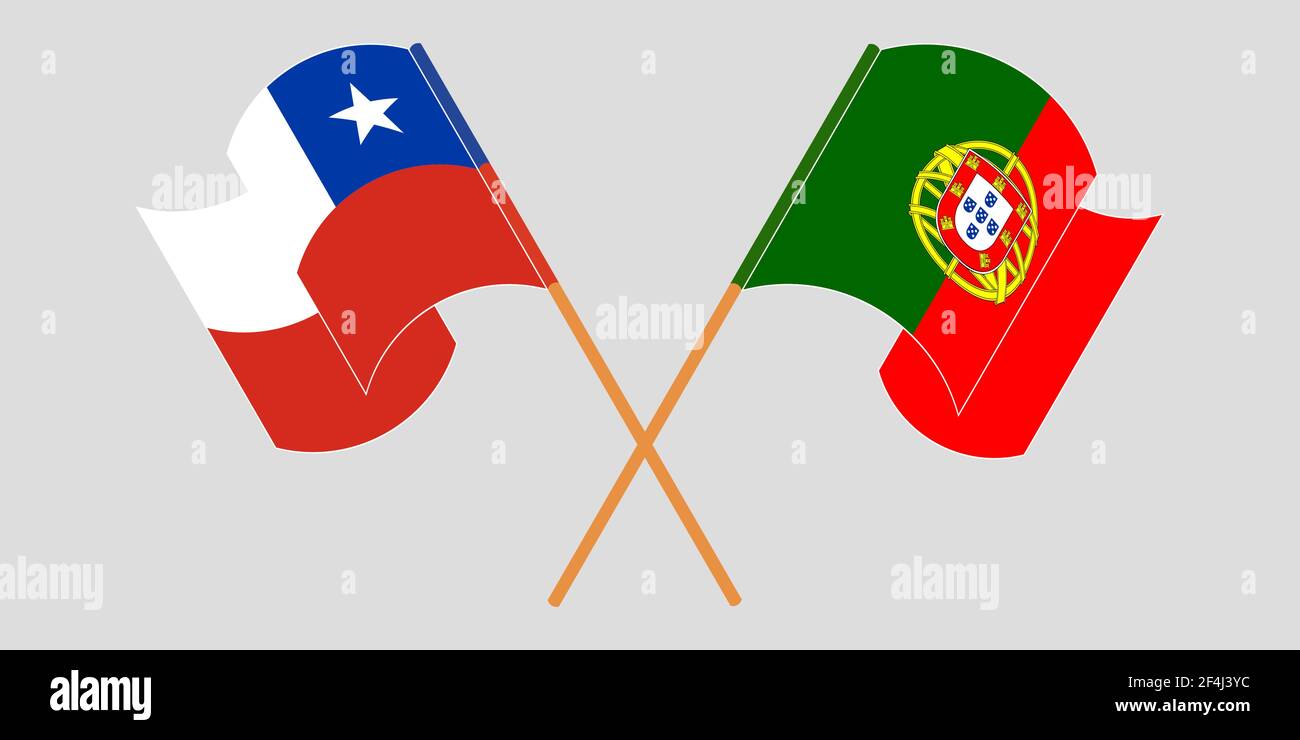 Crossed and waving flags of Chile and Portugal. Vector illustration ...