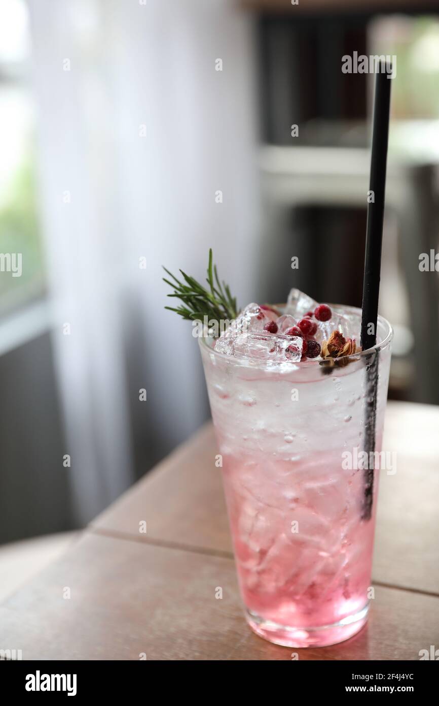 Strawberry juice cocktail with soda on wood background Stock Photo Alamy