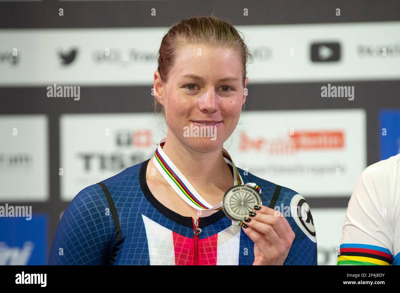 Jennifer Valente of Team USA , second in the scratch race, UCI Track