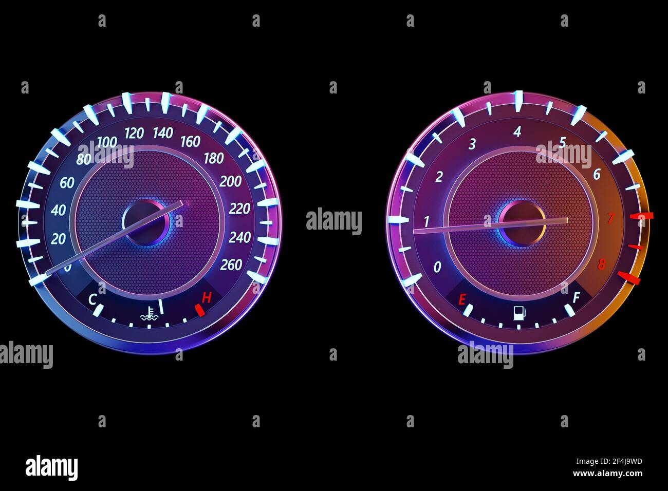 3D illustration of the close up Instrument automobile panel with ...