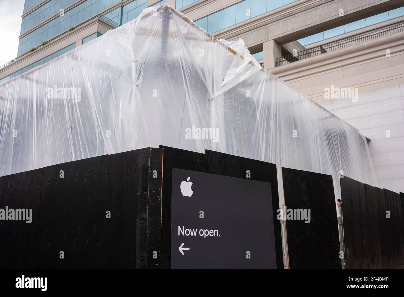 Apple Store Pioneer Place in downtown Portland reopened on February 22 after the famous BLM community artwork surrounding the store was removed and ... Stock Photo