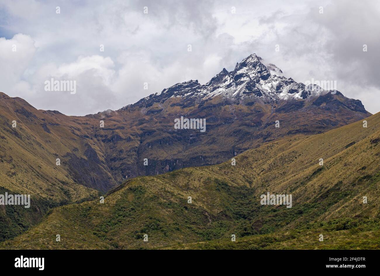 Cotacachi volcano peak with snow, Andes mountains near Otavalo and Quito, Ecuador. Stock Photo