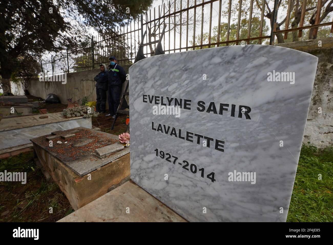 Funeral of the anti-colonialist activist Yvette Maillot, Algiers, Algeria, on March 21, 2021. Died on 20 March 2021 at the age of 94 in the Christian cemetery of Diar Essaada in El-Madania (Algiers). A native of Mostaganem in western Algeria, Yvette Maillot, known for her commitment and action for Algerian independence, belonged to a family of fervent militants and defenders of the national cause, the most famous of whom was her brother Henri Maillot, who was killed in action in 1956. Yvette Maillot was buried next to her brother Henri. Photo by Ammi Louiza/ABACAPRESS.COM Stock Photo