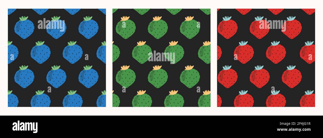 Set seamless different strawberry pattern. Stock Vector