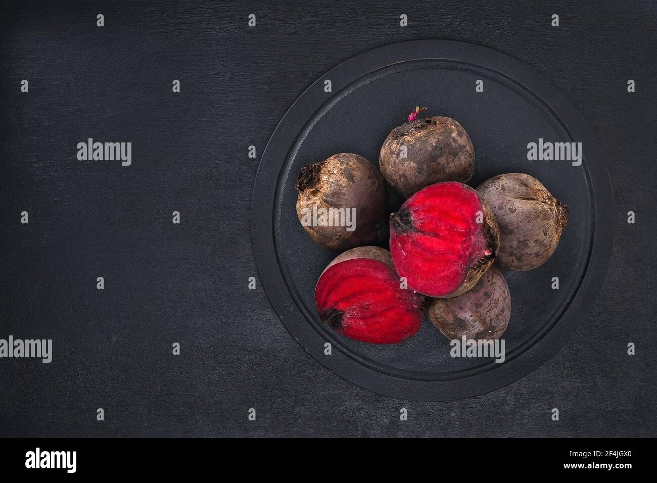 Beets for cooking. Beetroot vegetables on the table. Top view. Stock Photo