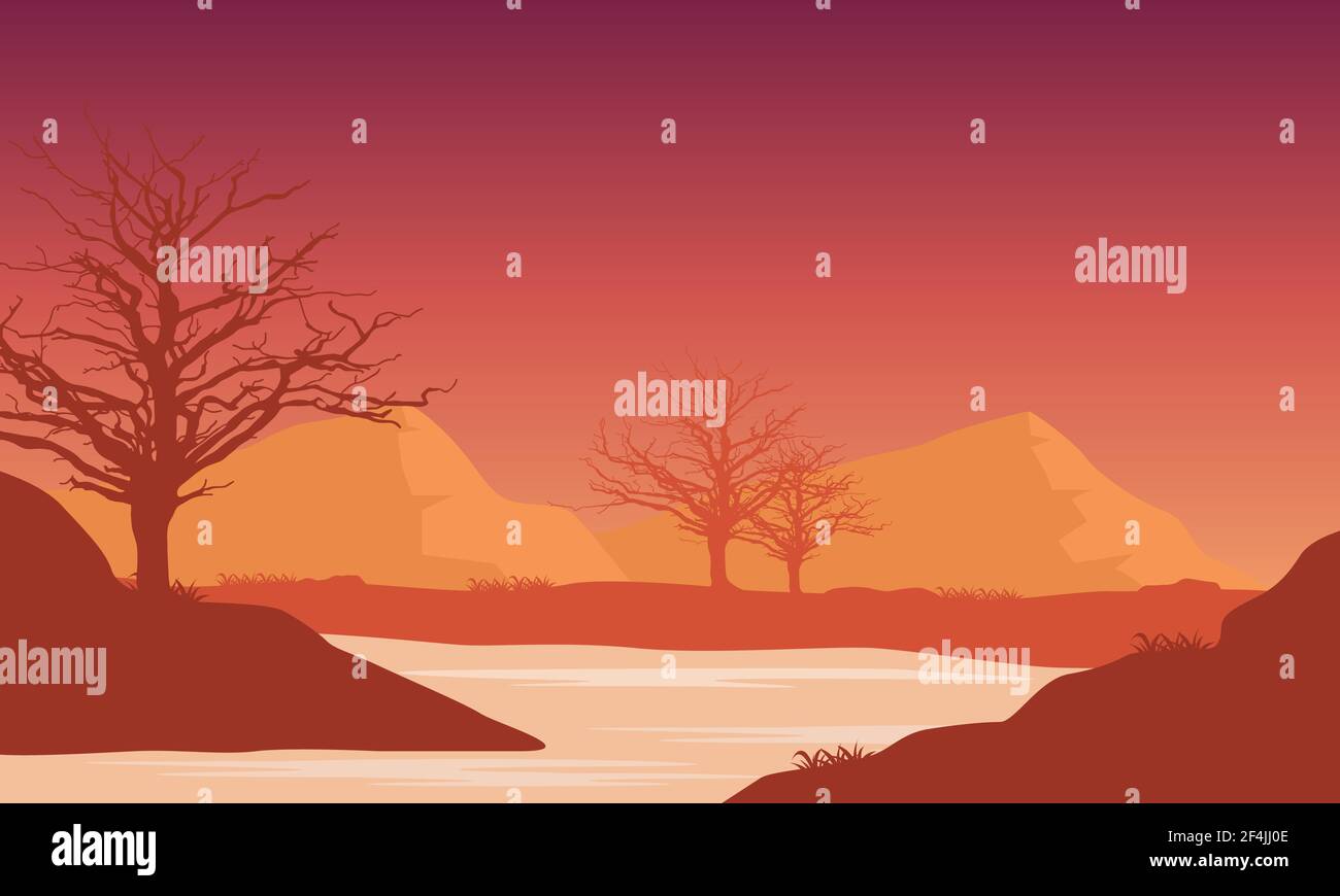 Pdusk Vector Peaceful afternoon atmosphere from the riverbank with a beautiful ...