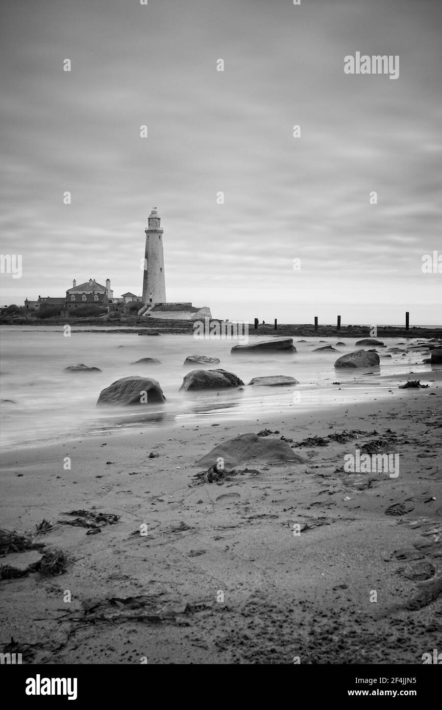 St Mary's Lighthouse stands on St Mary's Island just off the North Sea