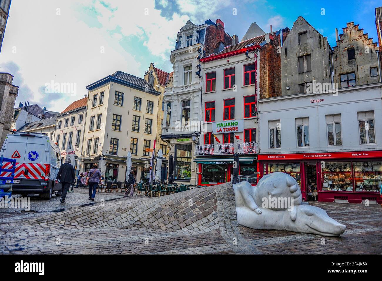 Antwerp, Belgium - July 12, 2019: Nello and Patrasche, characters of a famous novel 'A dog of Flanders', in Antwerp, Belgium Stock Photo