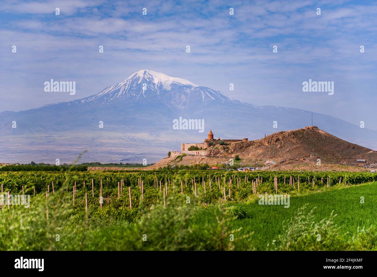 Khor Virap, Armenia - Lujy 5, 2018: Khor Virap monastery and the Biblical mount Ararat in Armenia Stock Photo