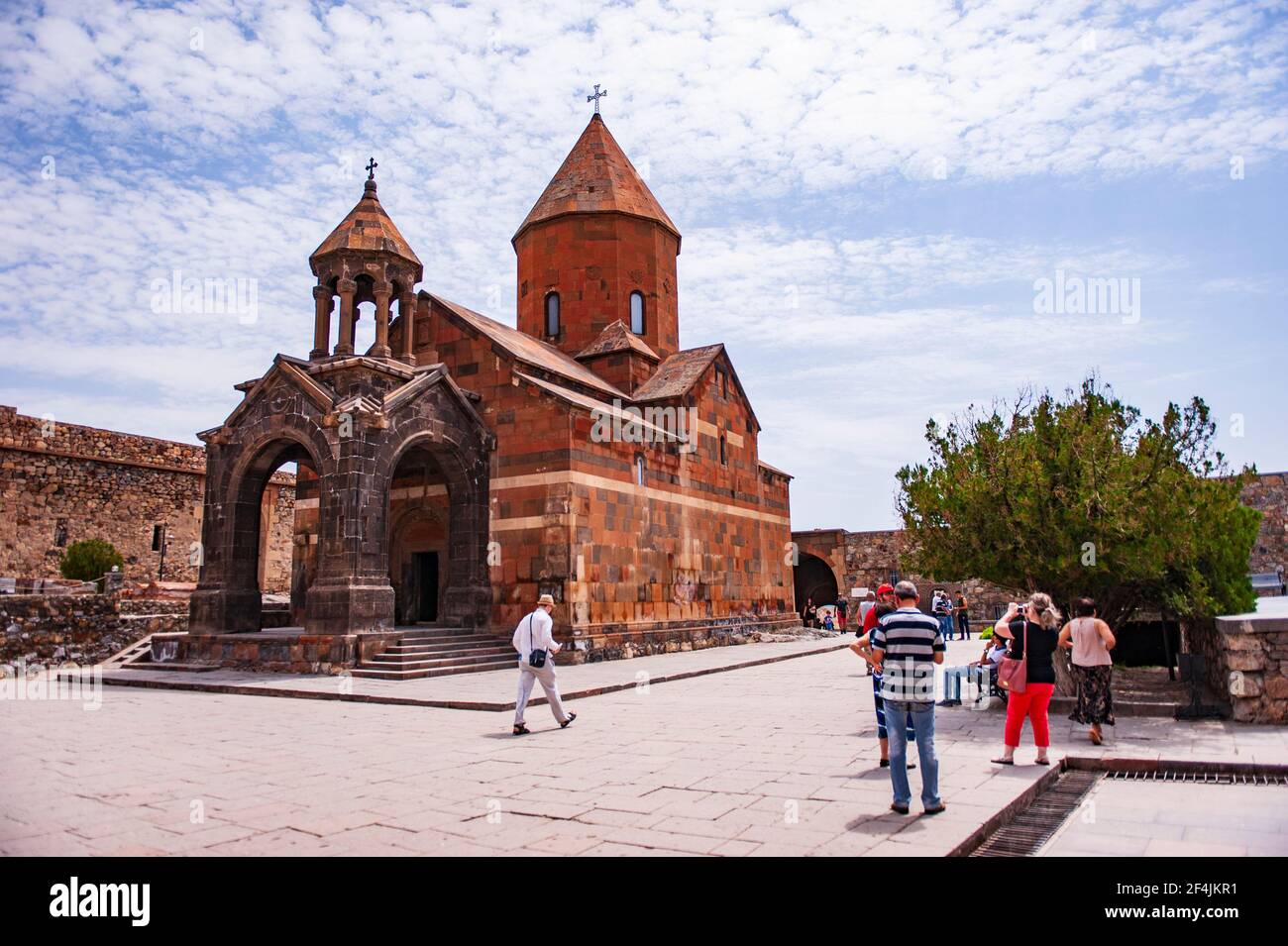 Khor Virap, Armenia - July 5, 2018: Tourists in the courtyard of the Khor Virap monastery in Armenia Stock Photo