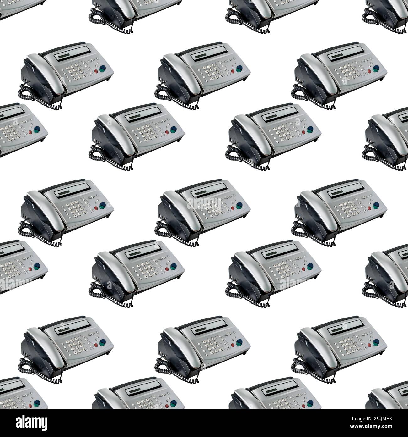 Old office fax machine shot on white background. seamless pattern with Fax. office equipment, Telephone and fax Stock Photo