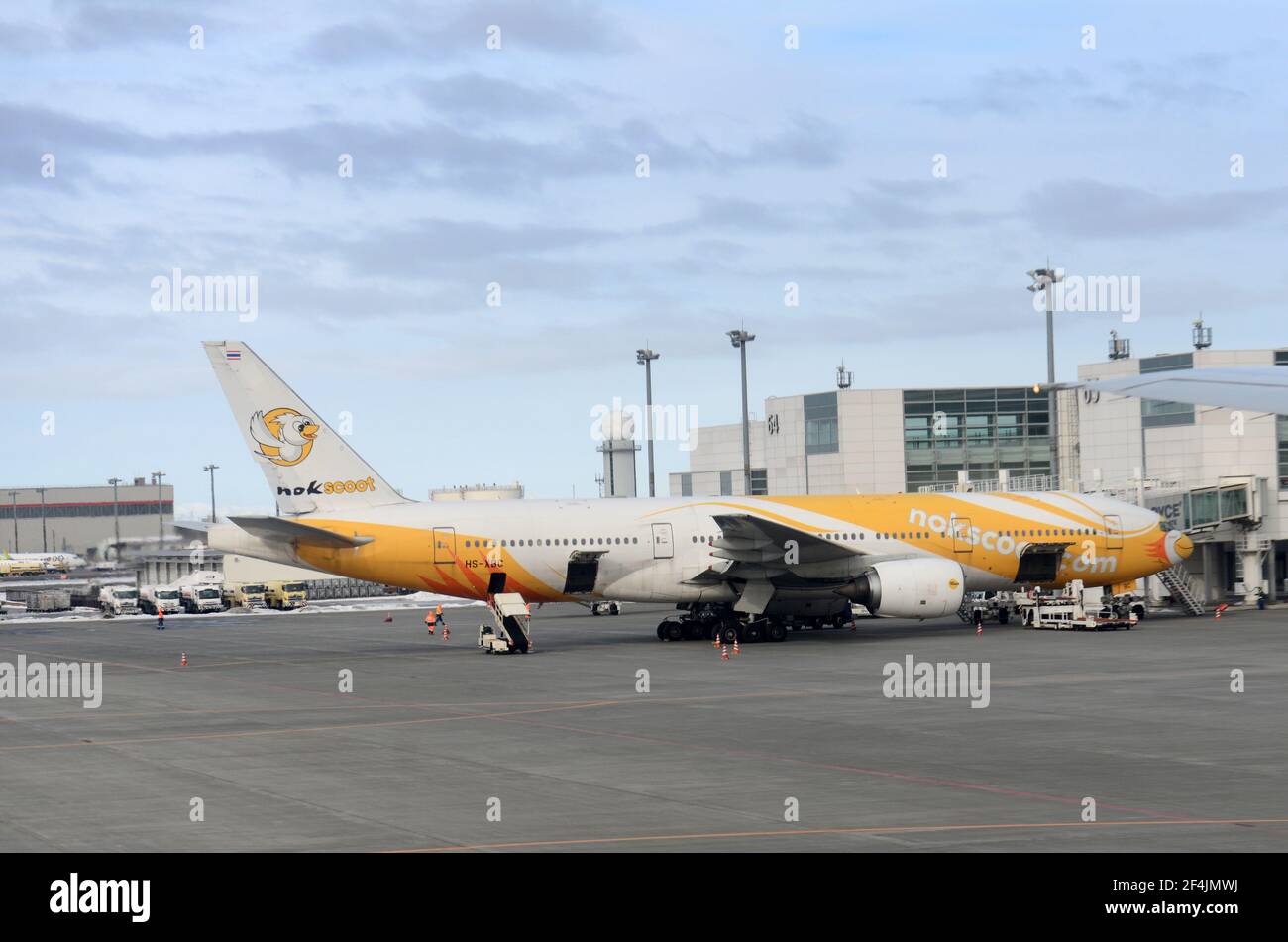 Nokscoot airlines airplane in Sapporo international airport. Stock Photo