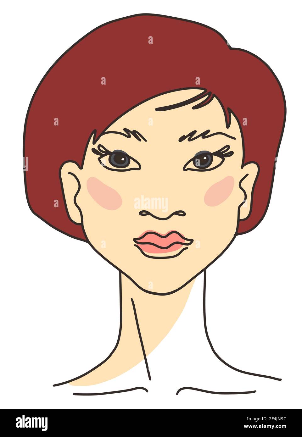 Portrait of asian young woman model. Line drawing face aesthetic