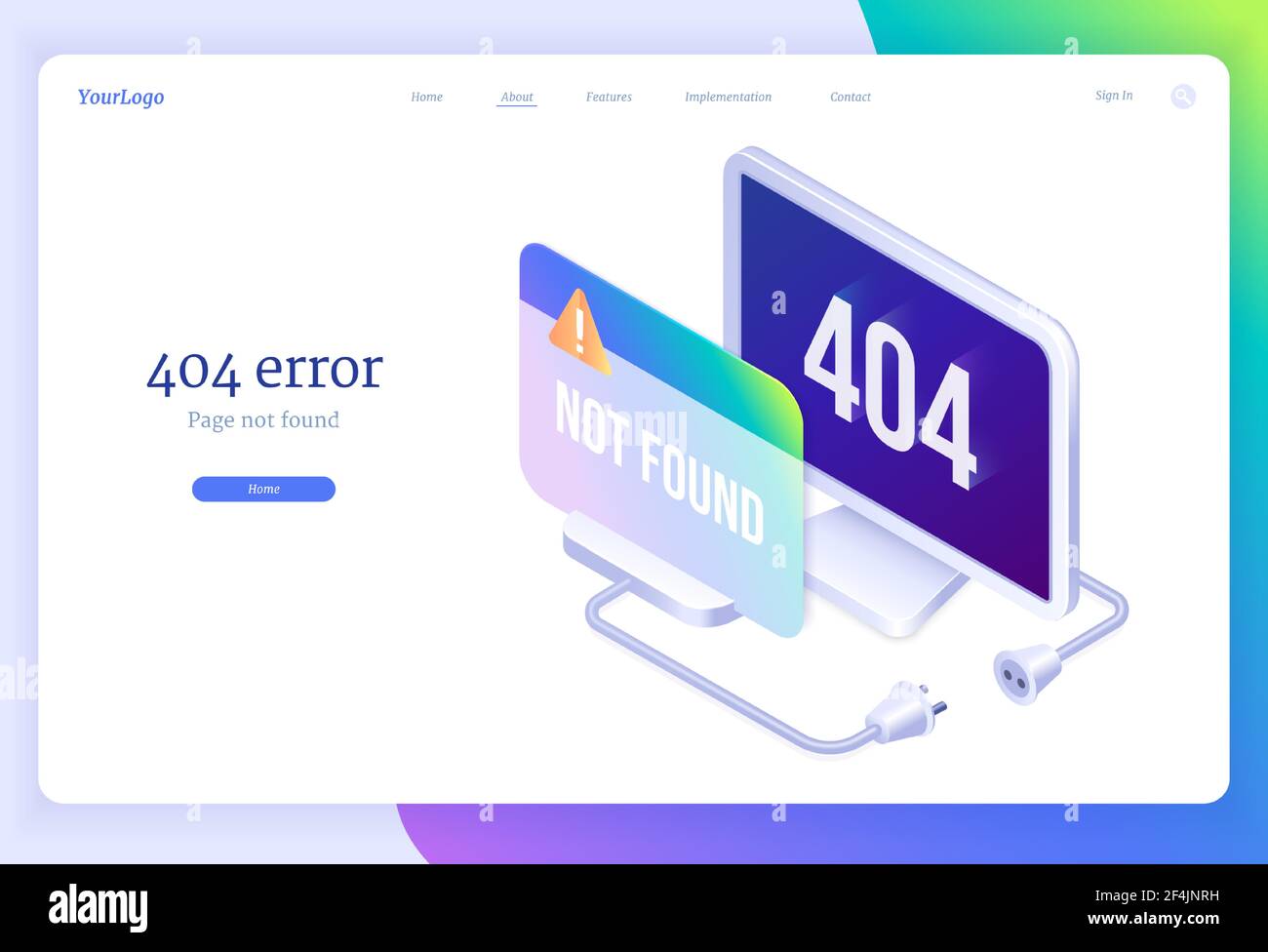 404 error isometric landing banner, lost internet Stock Vector