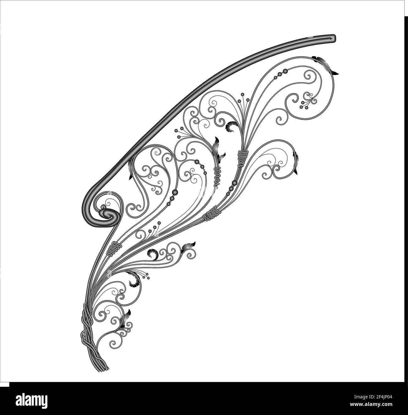 Forged railings. Decorative handrail for stairs. Forged metal. Beautiful fence for the terrace.Vector illustration Stock Vector