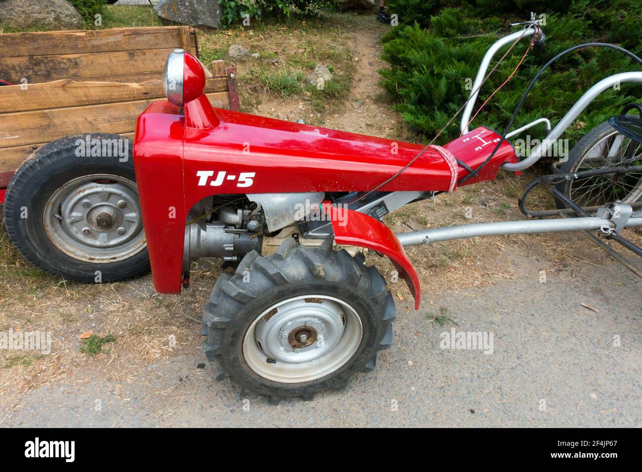 Czechoslovakia product from 70s, small unixial tractor TJ-5 Agrostroj Stock Photo