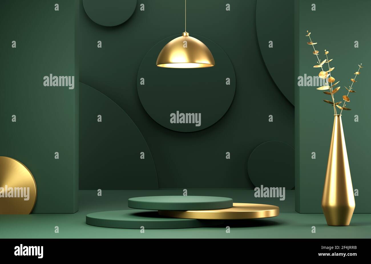 Abstract geometric shape green color minimalistic scene with podium ...