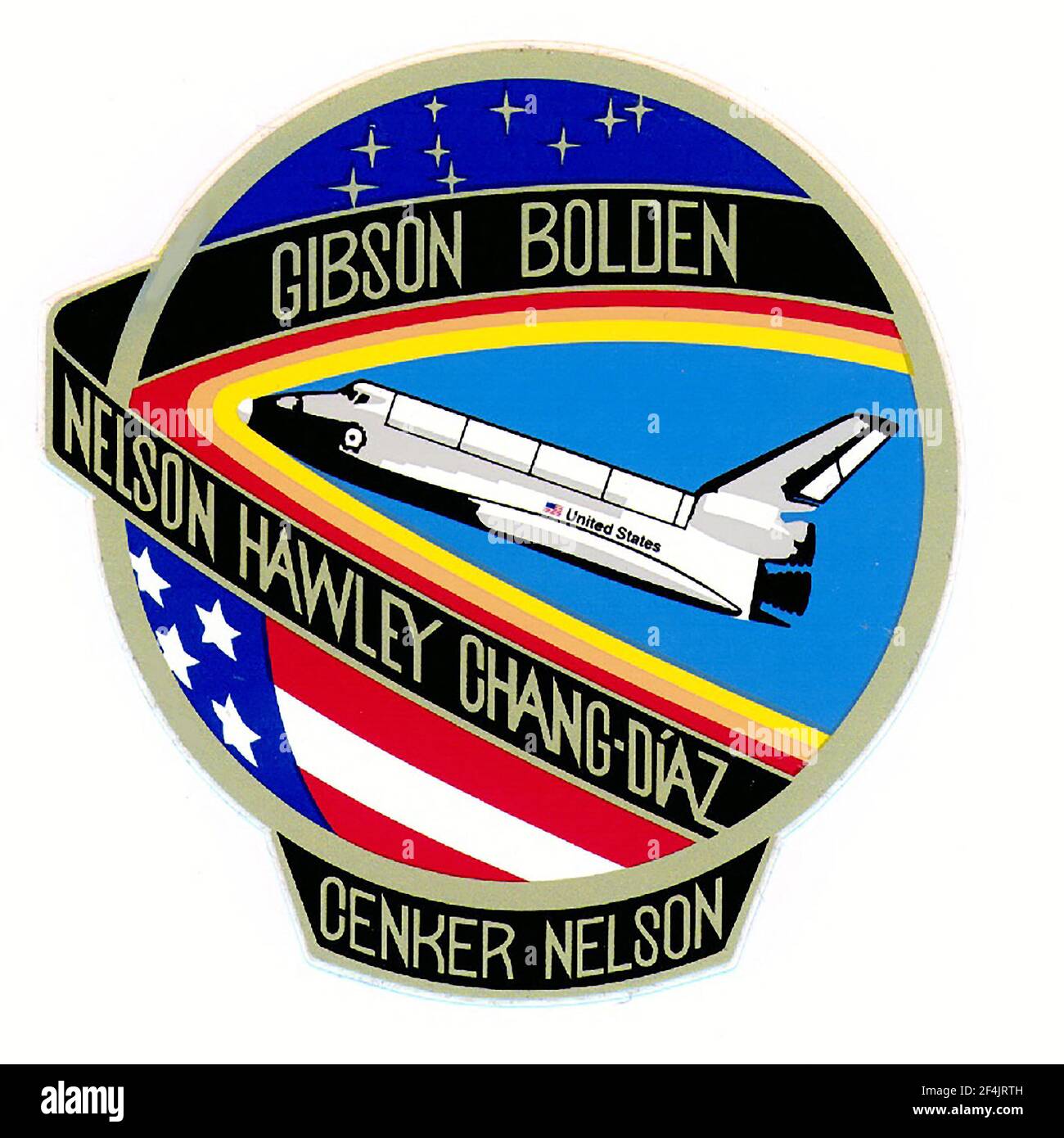 File photo - Mission Patch for Space Shuttle Columbia STS-61C Mission that was launched on January 12, 1986 from the John F. Kennedy Space Center, Florida and landed onJanuary 18, 1986 at Edwards Air Force Base, California The astronauts aboard were: Robert L. Gibson, Charles F. Bolden, Jr., Franklin R. Chang-Diaz, Steven A. Hawley, George D. Nelson, Robert J. Cenker and US Representative Bill Nelson (Democrat of Florida). Several experiments were deployed including the Comet Halley Active Monitoring Program (CHAMP) experiment. On March 19, 2021, United States President Joe Biden announced he Stock Photo