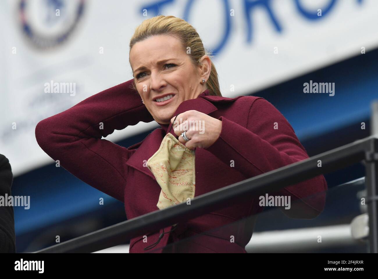 Stamford Bridge, London, 21 Mar 2021  Gabby Logan commentating during the FA Cup match between Chelsea and Sheffield United Picture Credit : © Mark Pain / Alamy Live News Stock Photo