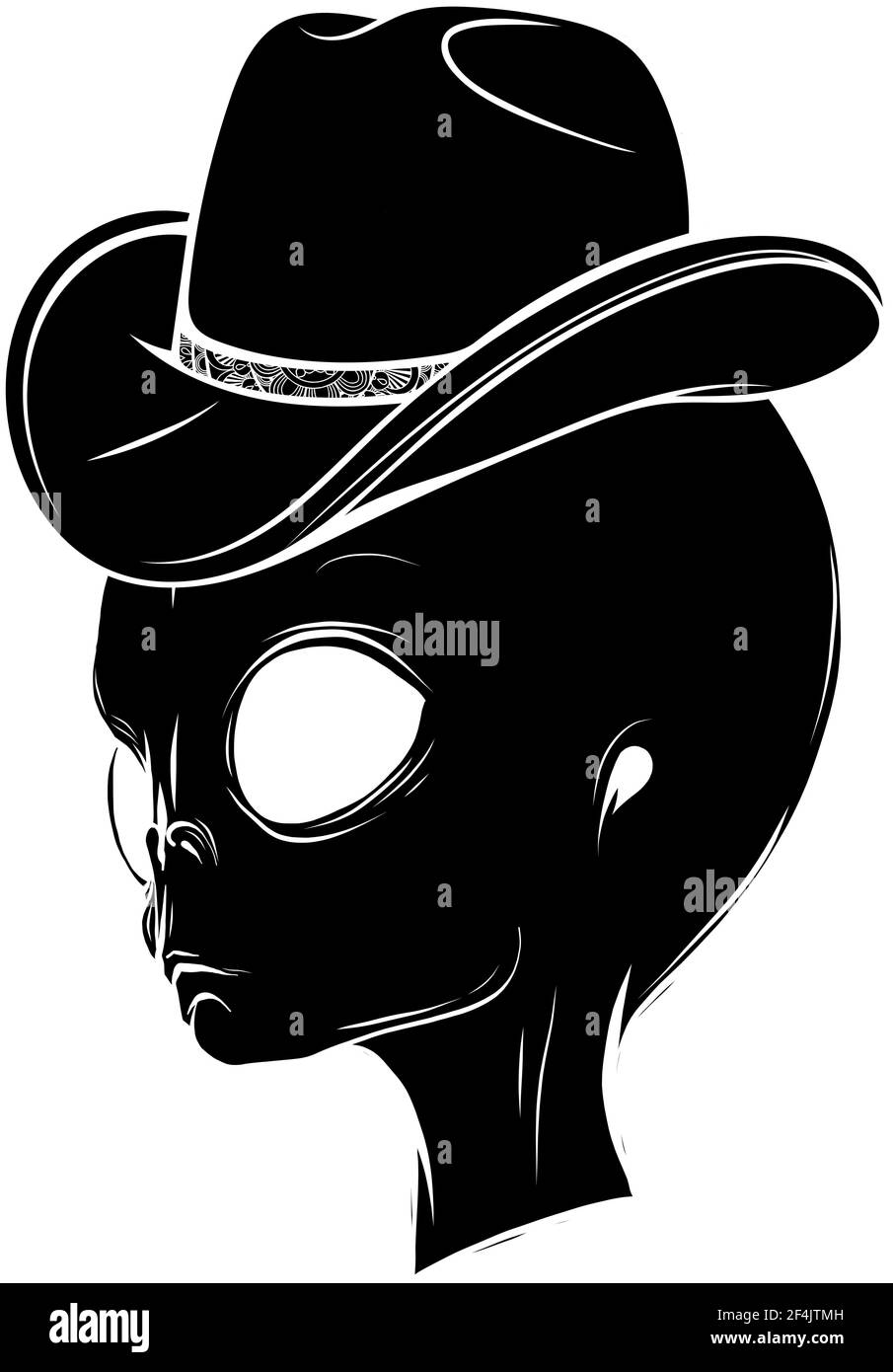 black silhouette of alien head with hat vector illustration design Stock Vector