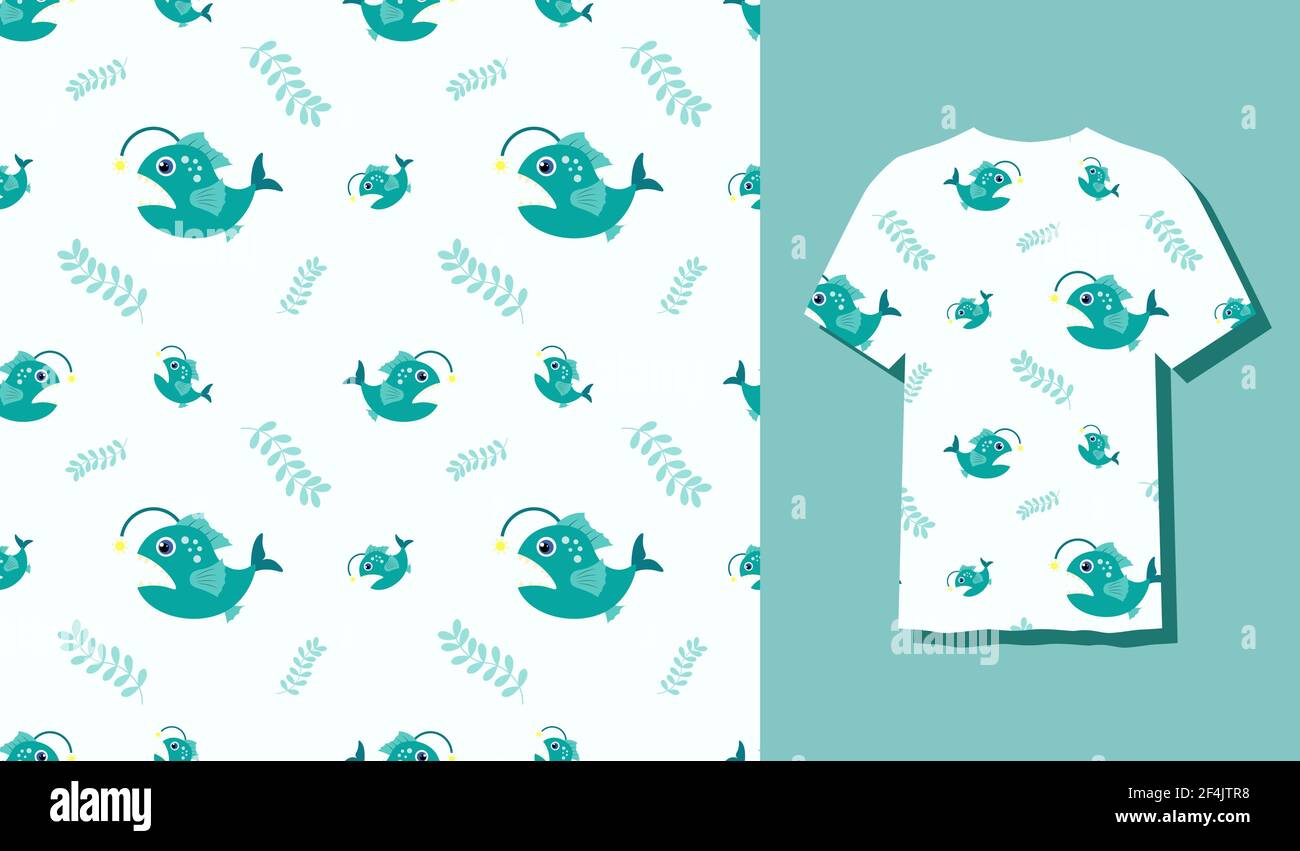 Fish Pattern Clothes Cute Character Fish Animal Seamless Patterns Can Be Used as Designs On ...