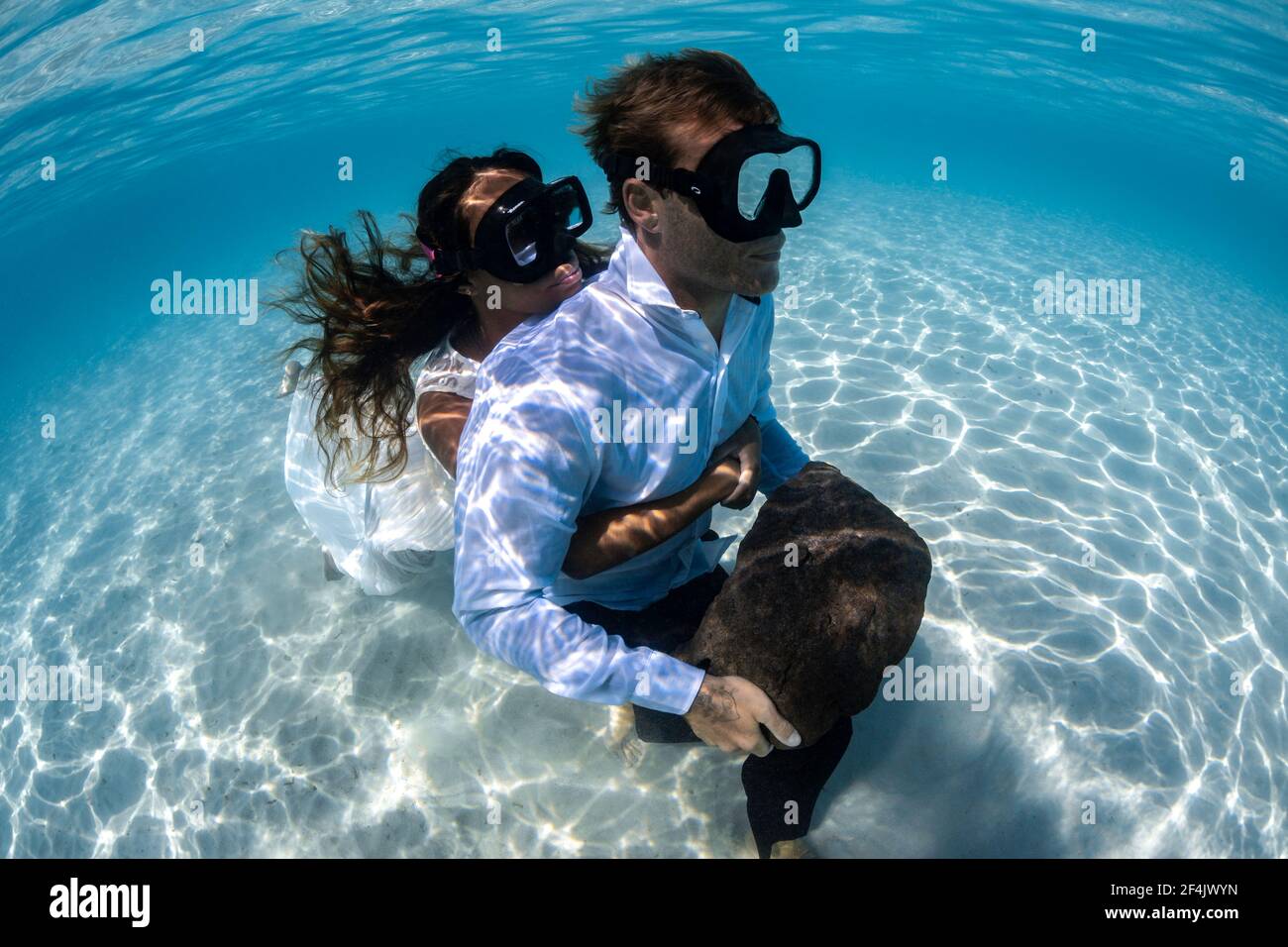 Couple Underwater in Balandra Bay, La Paz, Baja California Sur, Mexico Stock Photo