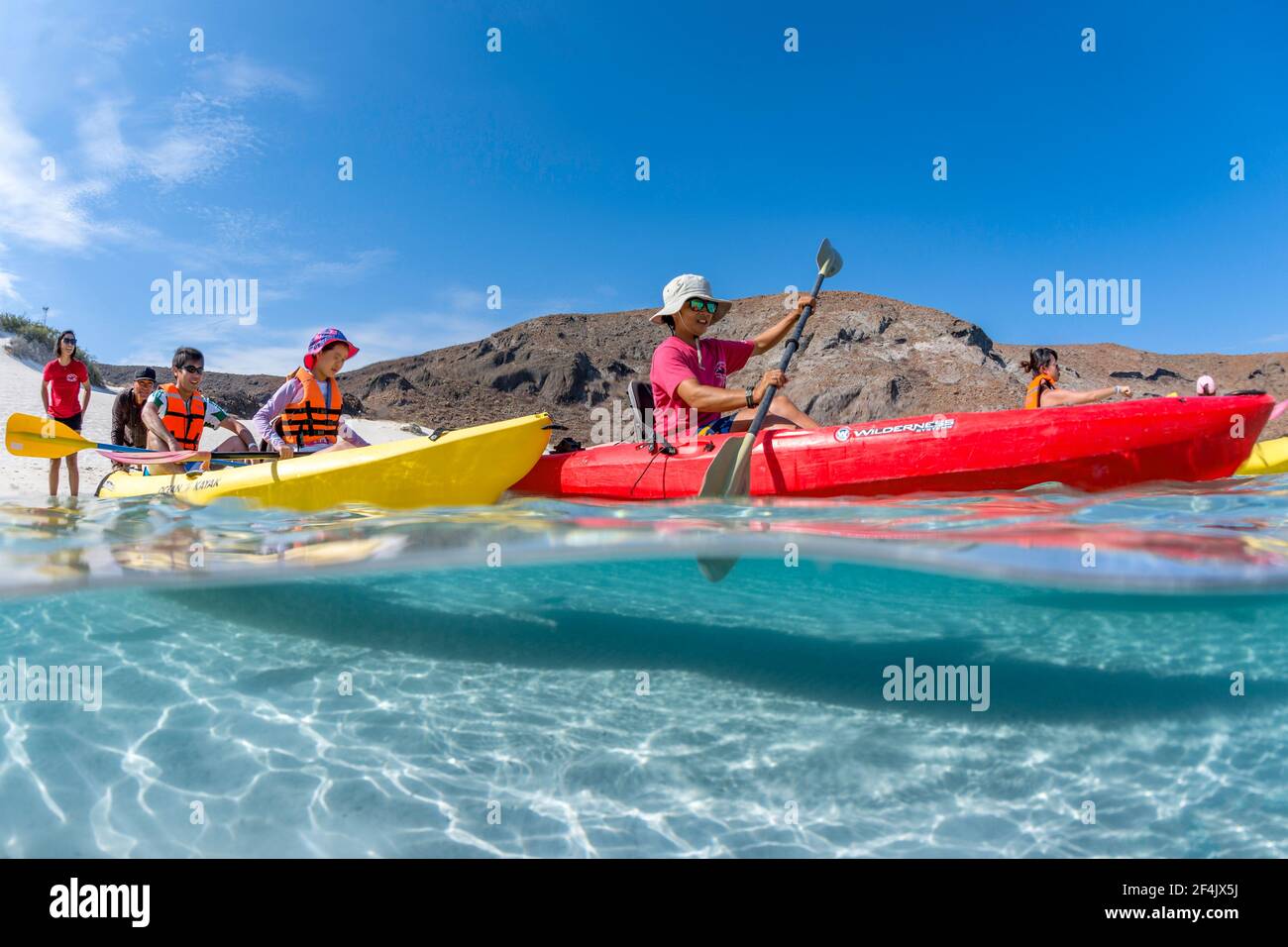 People Kayaking in Balandra Bay, La Paz, Baja California Sur, Mexico Stock Photo