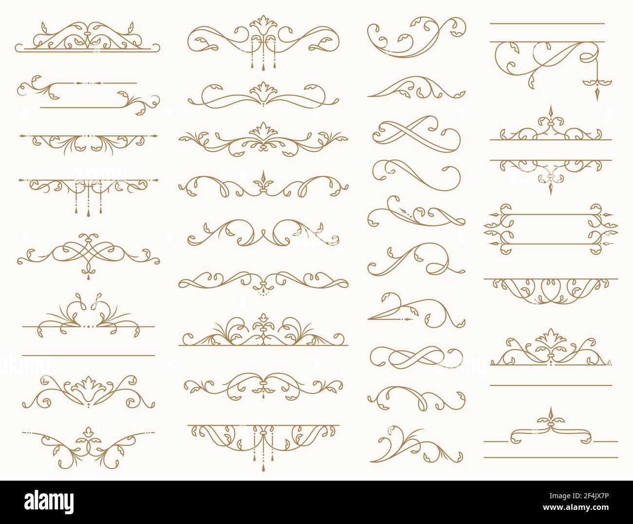 Vintage border ornaments. Set of isolated decorative lines, dividers, swirls, and frames for text. Flourish vector design elements. Stock Vector