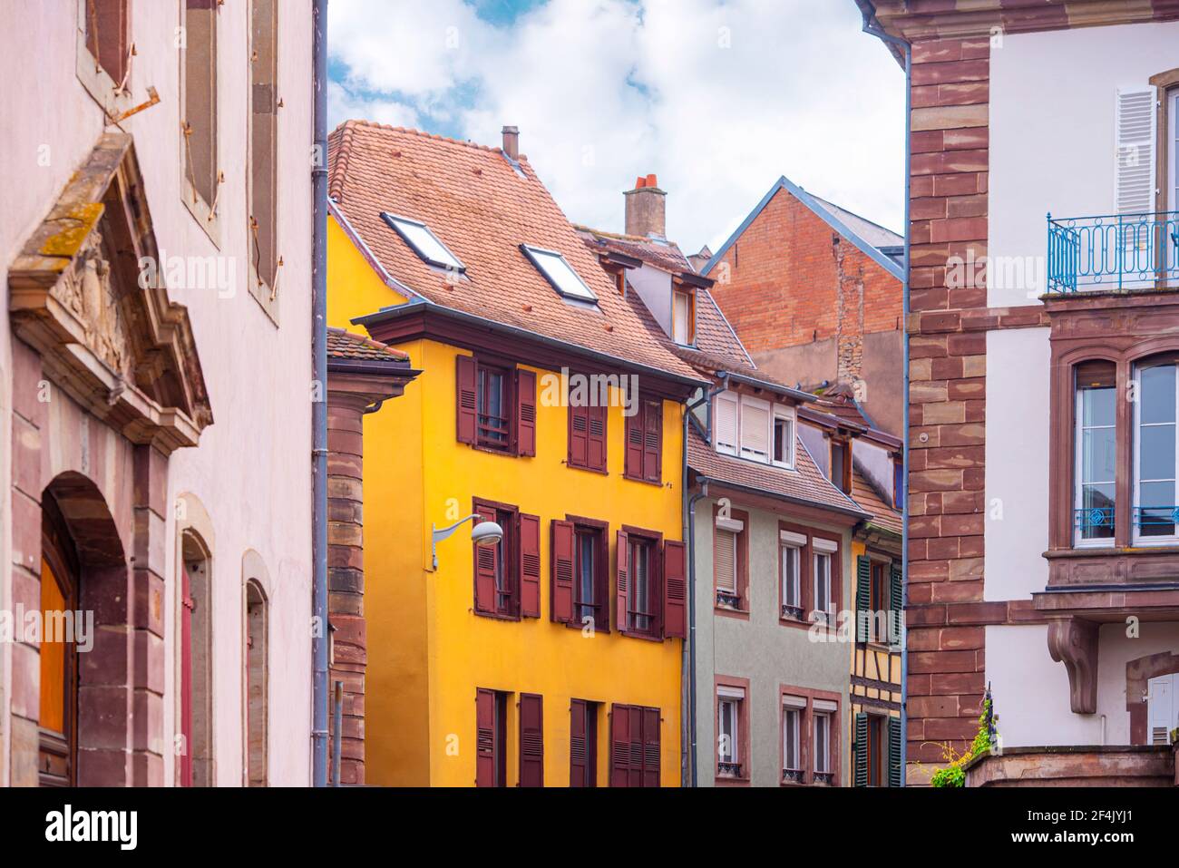 Old medieval street with traditional French houses in Strasbourg