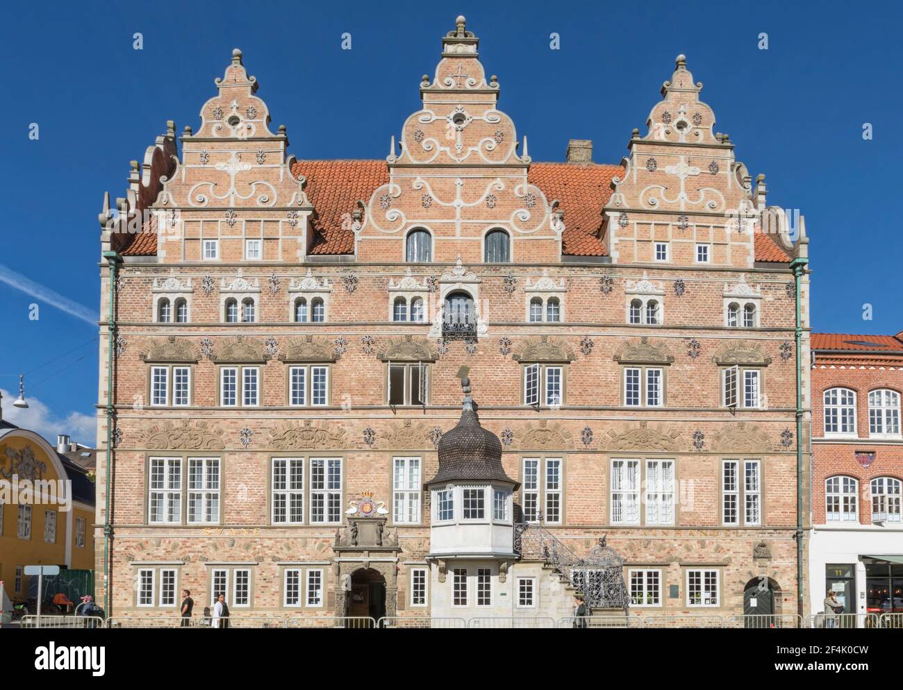 Aalborg, Denmark - September 1, 2020: Jens Bang’s house, a large Renaissance style building  that contained the Swan Pharmacy in 17th century. Stock Photo