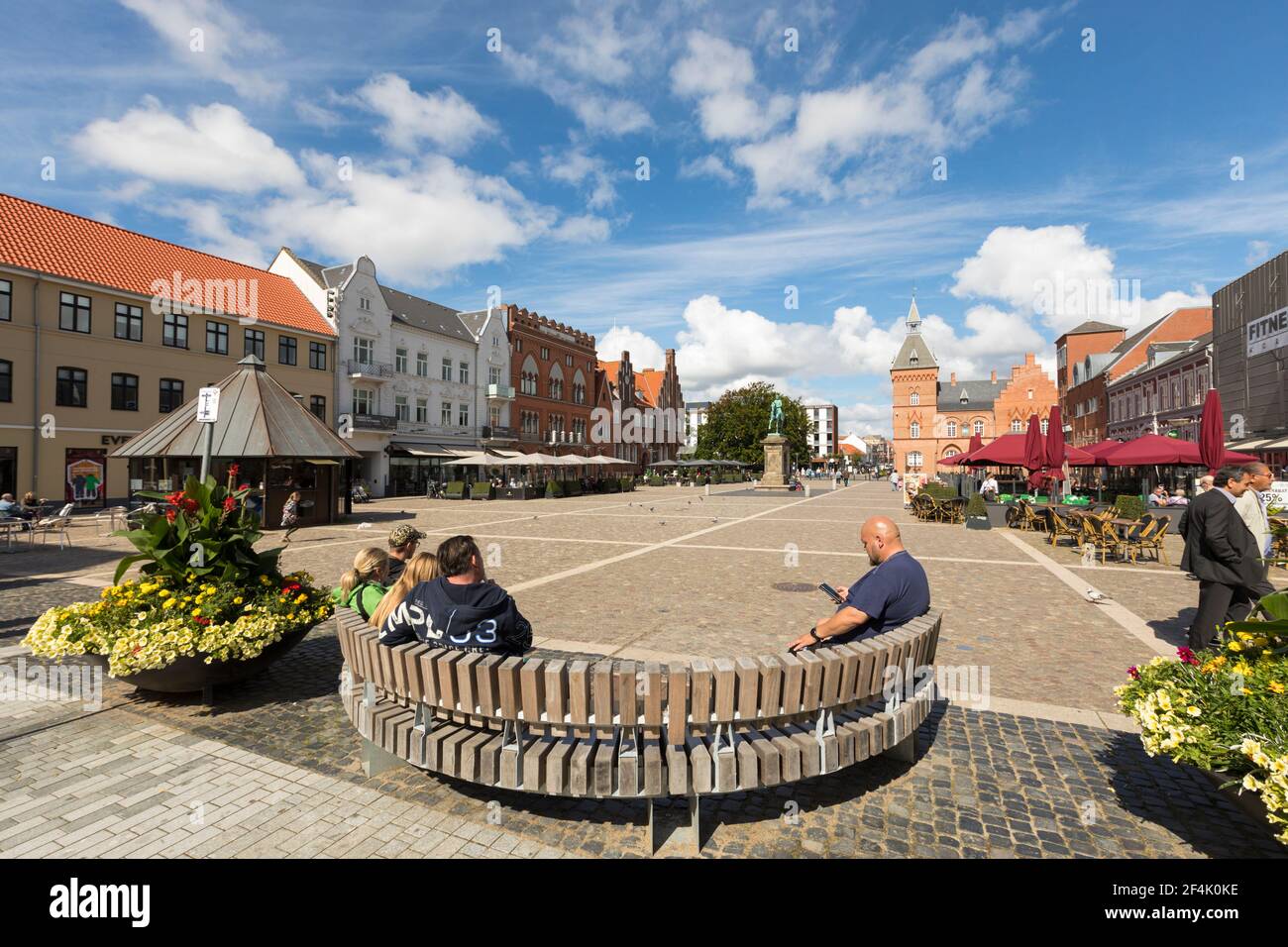 Esbjerg, Denmark - August 27, 2020: Torvet, the main town square with the statue of King Christian IX in the center. Stock Photo