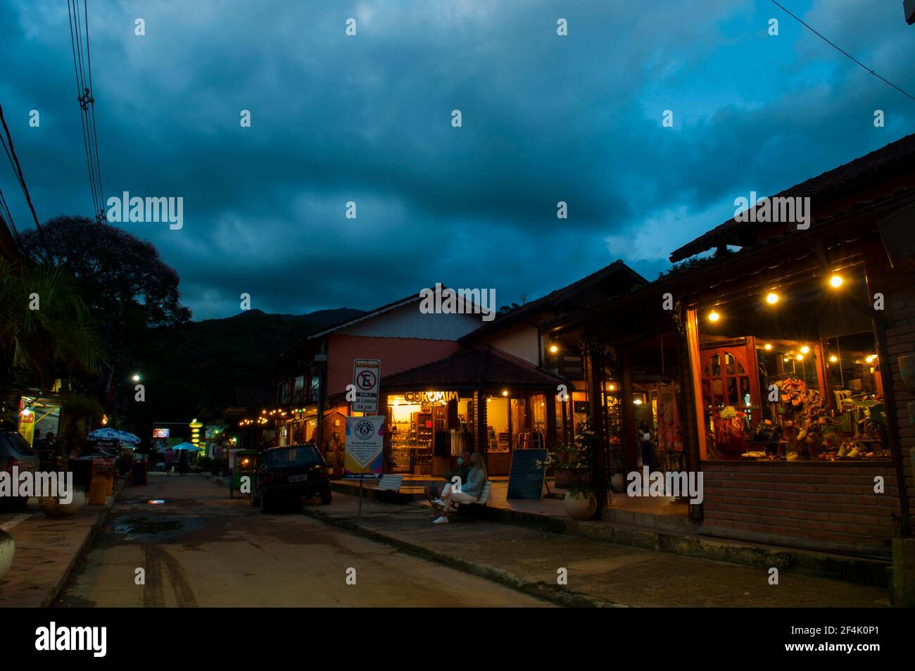The main street at Maringá small village at dusk, this is a hill station in Rio de Janeiro estate Stock Photo